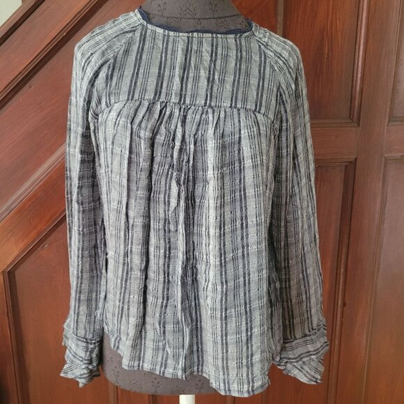 Lucky Brand Womens Medium Gray & Navy Striped Long Sleeve Blouse - Picture 1 of 7